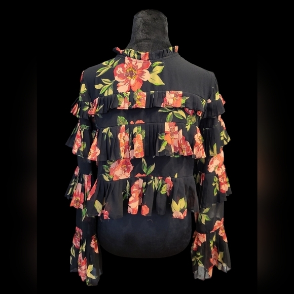 Forever 21 Crop Top Floral Ruffle L/S Top Med - Picture 9 of 12